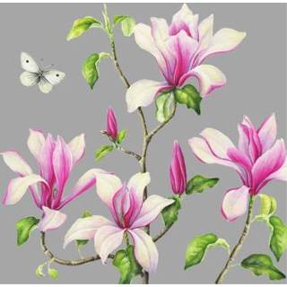 👉 Grijze kaart met vlinder en roze bloemen
