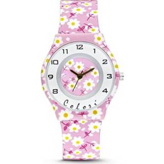 Horloge roze kinderen Fleurig Kids met Bloemen van Colori Junior