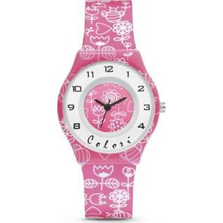 👉 Horloge roze witte met Decoraties van Colori Junior