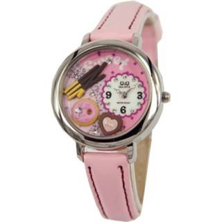 👉 Lederen band roze meisjes Q&Q Horloge voor /