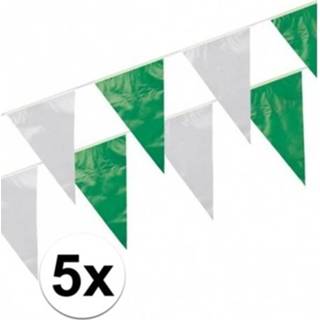 👉 Vlaggenlijn groen wit plastic 5x Feestartikelen groen/wit