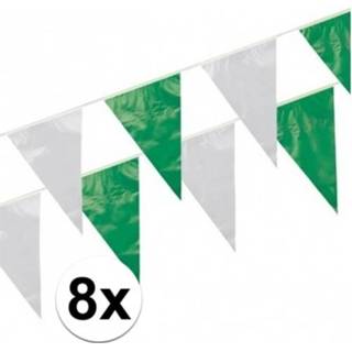 👉 Vlaggenlijn groen wit plastic 8x Feestartikelen groen/wit