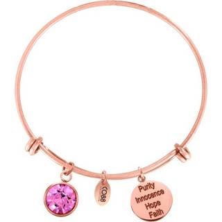 👉 Geboortesteen roze CO88 8CB-12058 Stalen Bangle met Oktober, Rozenkwarts. Variabele lengte en roze/rosékleurig 8719274423416