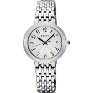 👉 Staal goud-zilverkleurig hardlex mineraal glas vrouwen quartz vouwsluiting met drukker zilverkleurig active Seiko Dameshorloge Swarovski-kristallen SRZ505P1 4954628220424