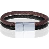 👉 Armband zwart bruin leer zilver mannen Memphis Dubbele leren Duo Color