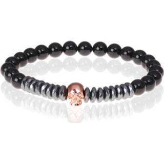 👉 Herenarmband titanium rose onze size mannen rosé Heren armband Onyx met Hematiet kralen Skull 8719481877842