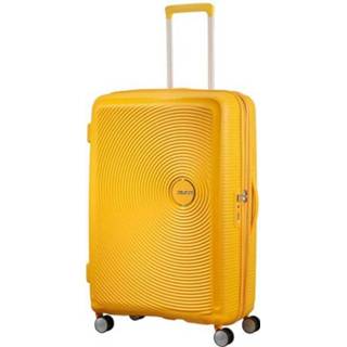 👉 Spinner geel Golden Yellow polypropylene polypropyleen TSA slot American Tourister Soundbox 77 Expandable 5414847854194