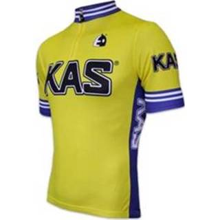 👉 Fietsshirt geel blauw Santini - KAS Retro Cycling Shirt Geel/