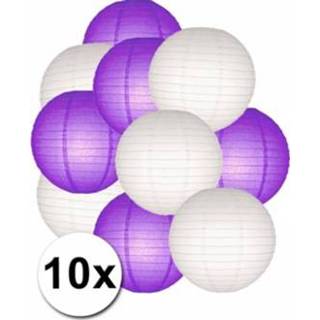 👉 Feestartikelen lampionnen paars/witte 10x