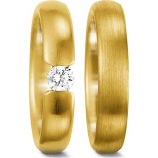 👉 Trouwring diamant active Matte Bolstaande Geelgouden Trouwringen Set met