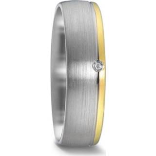 Matte Zilveren Dames Trouwring met Geelgouden Rand en Diamant