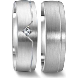 👉 Trouwring zilveren diamant active Bolstaande Matte Trouwringen Set met Vierkante