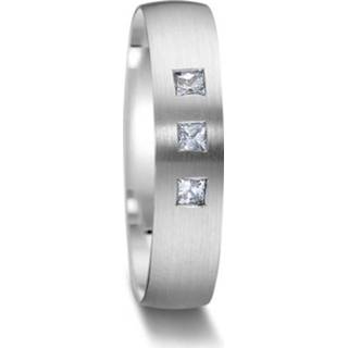 👉 Elegante Matte Zilveren Dames Trouwring met Drie Vierkante Diamanten