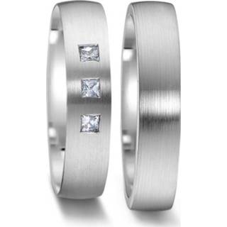 👉 Trouwring zilveren diamanten active Elegante Matte Trouwringen Set met Drie Vierkante