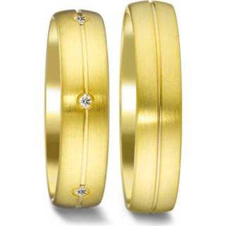 👉 Trouwring diamanten active Matte Bolstaande Geelgouden Trouwringen Set met Zes