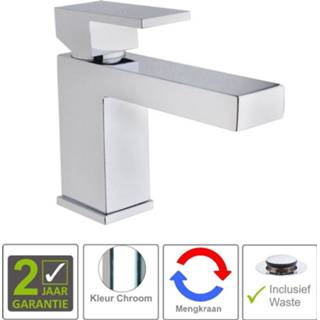 👉 Wastafelmengkraan chroom messing mengkraan met clickwaste square opbouw hendel keramisch standaard perlator BWS 8719304330998