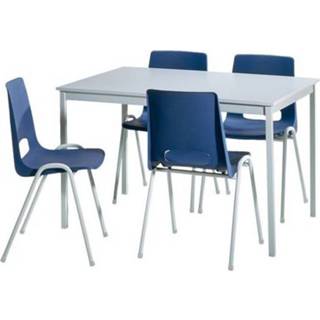 👉 Tafel blad melamine lichtgrijs kantoor staal blauw Kantineset - Tafelblad van