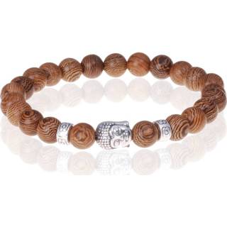 👉 Kralenarmband bruine zilverkleurige houten One Size mannen bruin kralen armband Buddha