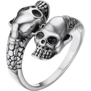 👉 Gepolijst edelstaal mannen zilver Dubbele schedel ring