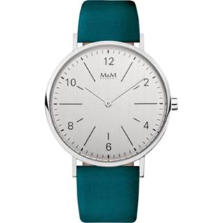 👉 Horloge zilverkleurig blauwgroen active Unisex met Lederen Band van M&M