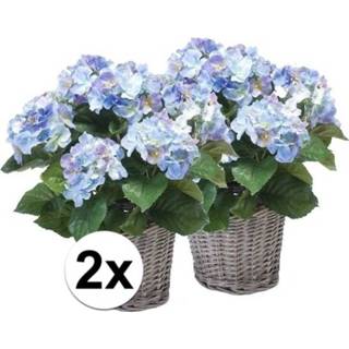 👉 Kunstplant blauw 2x Hortensia kunstplanten 45 cm