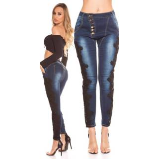 👉 Katoen vrouwen blauw Sexy Koucla Skinnies with lace Jeansblue