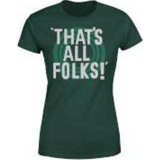 👉 Looney Tunes That's All Folks Dames T-shirt - Donkergroen - XXL - Forest Green