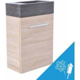 👉 Fonteinkast eiken natuursteen Wiesbaden Licht Softclose + Fontein Kraangat Links 8718858070718
