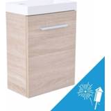 👉 Fonteinkast eiken Wiesbaden Licht Softclose + Fontein Mineraalmarmer Kraangat Universeel 8718858079636