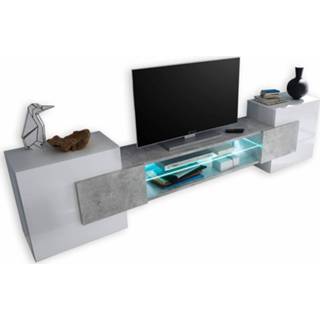 👉 Wit grijs MDF Hout glans Tv meubel Incastro 61 cm hoog - Hoogglans met beton