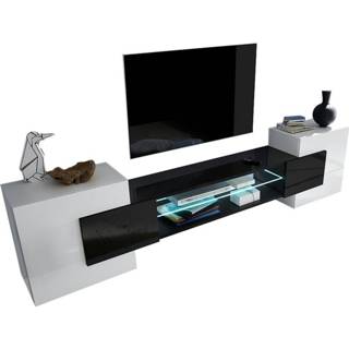 👉 Melamine hout MDF glans zwart wit Tv Wandmeubel set Incastro 61 cm hoog - Hoogglans met