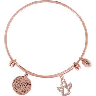 👉 Armband Stalen met faith tag en kristallen engel, roskleurig