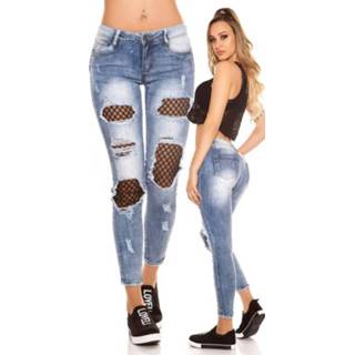 👉 Sexy skinny jeans distressed look with mesh Jeansblue