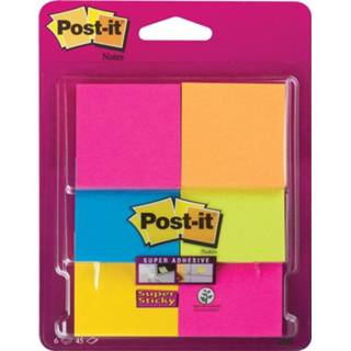 👉 Houten blok Post-it Super Sticky Notes, ft 47,6 x mm, blister met 6 blokjes van 45 vel, geassorteerde kleuren 4054596183414