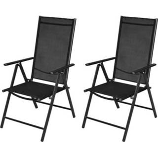 Zwart Folding chairs Garden 2 pcs. Black aluminum