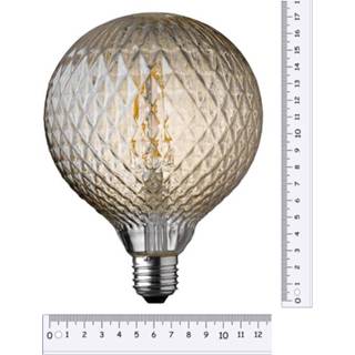 👉 Kaarslicht glas Globe geribbeld getint met ruiten LED lamp 4W 300 lumen E27 1800K warm 17,5 cm hoog