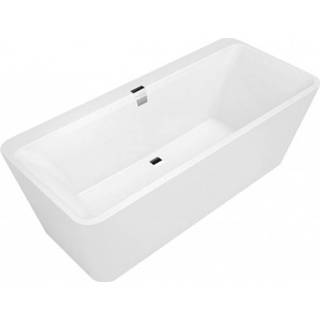 👉 Villeroy & Boch Squaro Edge kunststof duobad quaryl rechthoekig vrijstaand m. paneel 180x80x45cm incl. afvoer en overloop wit UBQ180SQE7PDBCV01