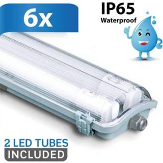 👉 Armatuur CE a+ grijs wit ABS + Polycarbonaat 6-pack IP65 LED 150 cm incl. 2x22 Watt TL buis 4000K neutraal 7438209766725