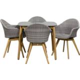 👉 Tuinset grijs Hardhout#Wicker Le Sud Abruzzo met vierkante tafel - lichtgrijs 5-delig Leen Bakker 8714901537771