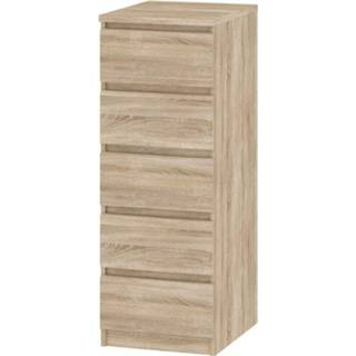 👉 Ladekast bruin MDF Naia hoog 5 lades - eikenkleur 111 Leen Bakker 5706887943915