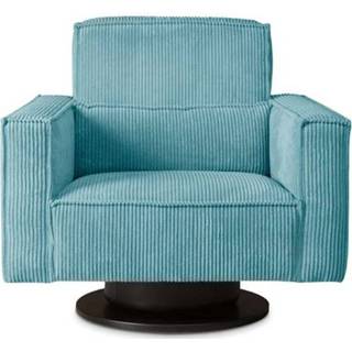 👉 Draai fauteuil modern blauw hout stof Draaifauteuil Stuttgart met armleuning - ribcord ijsblauw Leen Bakker 8718141001559
