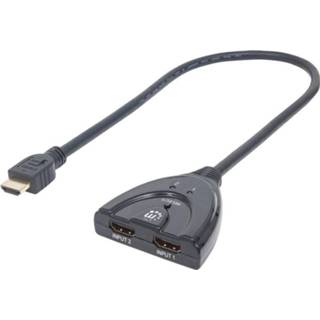 👉 HDMI switche mannen 2 poorten HDMI-switch Manhattan 207416 LED-weergave, 3D-weergave mogelijk, vergulde connectoren 1080 pix 766623207416