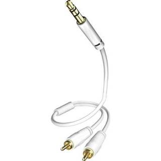 👉 Inakustik Cinch / Jackplug Audio Kabel [2x Cinch-stekker - 1x Jackplug male 3.5 mm] 1.50 m Wit Vergulde steekcontacten