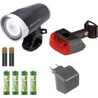 👉 Fietsverlichting set zwart zilver Fietsverlichtingsset LED Sigma Lightster, Cuberider ll werkt op een accu, batterijen Zwart/zilver 4016224184408