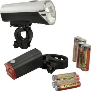 Fietsverlichting set zilver Fietsverlichtingsset LED (Ã©Ã©n kleur) Fischer Fahrrad 85330 werkt op batterijen (mat) 4008153853302