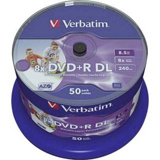 Verbatim dvd+r dl disc Spindel Bedrukbaar 43703 DVD+R DL disc 8.5 GB Verbatim 43703 50 stuks Spindel Bedrukbaar 23942437031 360000989065