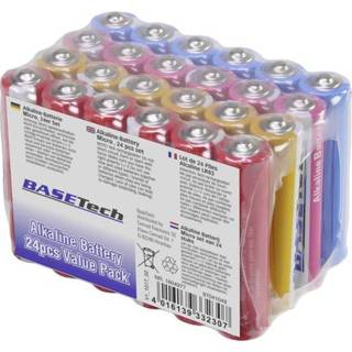 👉 Batterij alkaline AAA (potlood) Basetech 1.5 V 24 stuks 4016139332307