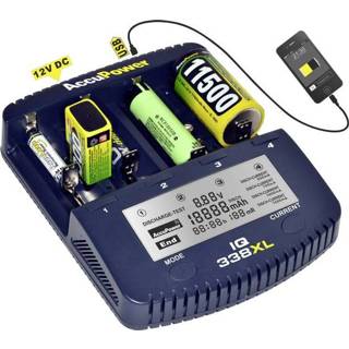 👉 Batterij oplader AccuPower IQ338XL - Batterijlader NiCd, NiMH, Li-ion 10440, 14500, 16340, 16650, 17355, 17500, 17670, 18490, 18500, 18650, 22650, 26650, 26500, AAA (potlood),