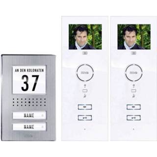 👉 Wit RVS M-e modern-electronics Video-deurintercom Kabelgebonden Complete set voor 2 gezinswoning RVS, 2050002396111