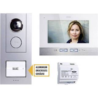 👉 M-e modern-electronics 41134 Complete set voor Video-deurintercom Kabelgebonden 1 gezinswoning Zilver
